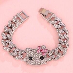 Silver Hello Kitty Rhinestone Bracelet Chain Link